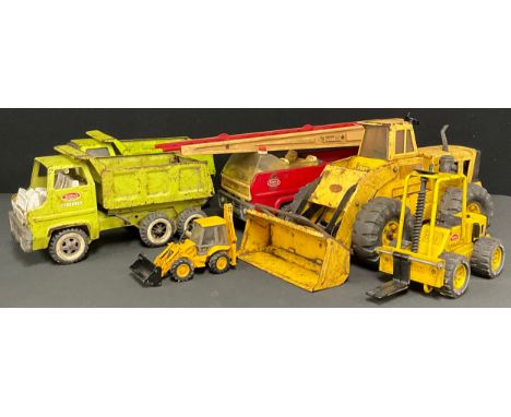 Toys - Tonka vehicles Fire Engine, loader , Forklift truck, green bump trucks (2), Joal JCB Sitemaster 4CX