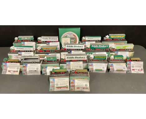 Eighteen Eddie Stobart 1:76 scale die cast models, including Scania R440 Highline Tanker, Volvo FH Curtainside Trailer, Scani