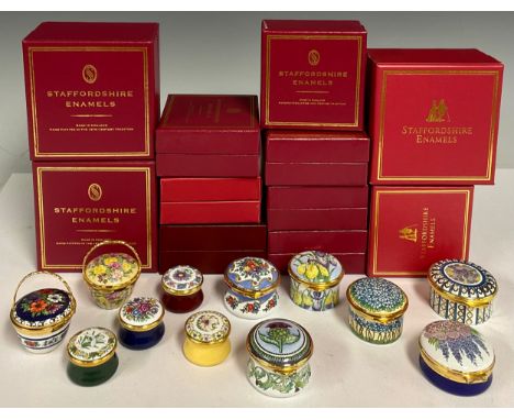A collection of eleven Staffordshire enamel boxes, various