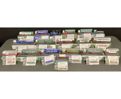 Eighteen Eddie Stobart 1:76 scale die cast models, including Scania Topline Refrigerated Trailer, Scania P380 Oakley Horsebox