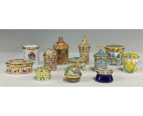 A collection of twelve Staffordshire enamel boxes, various designs