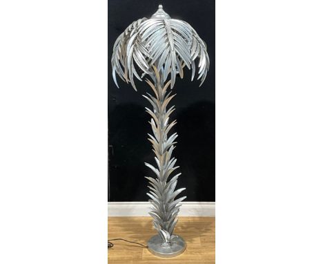 A large Japanese style silver coloured floor lamp, in the form of a palm tree, approx. 160cm high