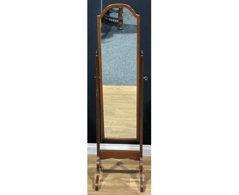 A Chippendale Revival mahogany cheval mirror, 157cm high, 40cm wide
