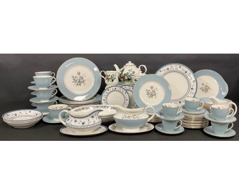 A Royal Doulton Rose Elegans part dinner and tea service, comprising dinner plates, dessert plates, side plates, dessert bowl
