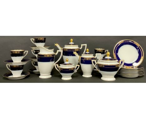 A Schlaggenwold Regency style tea service for seven, comprising tea pot, coffee pot, cups, saucers, cream jug, sugar bowl, si