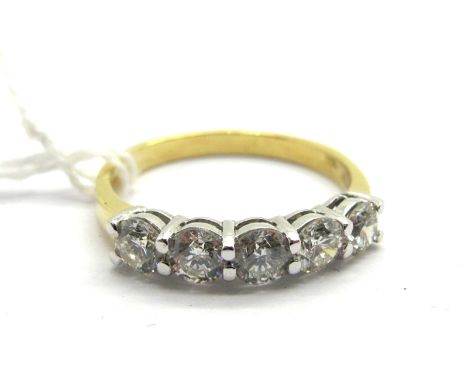 An 18ct Gold Five Stone Diamond Ring, claw set throughout with uniform brilliant cut stones, approximate total diamond weight