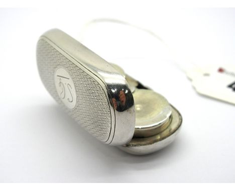 A Hallmarked Silver Double Sovereign Case, ALD, Birmingham 1912, (to fit full Sovereigns) allover engine turned and initialle