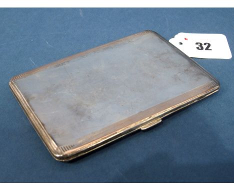 A Slim Hallmarked Silver Cigarette Case, WNLtd, Birmingham 1937, of rectangular form, allover engine turned (rubbed) inside e