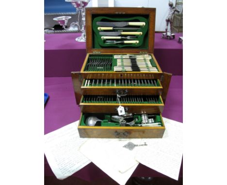 A Ford &amp; Medley Twelve Setting Canteen of Plated Cutlery, including a set of twelve hallmarked silver pistol handled tea 