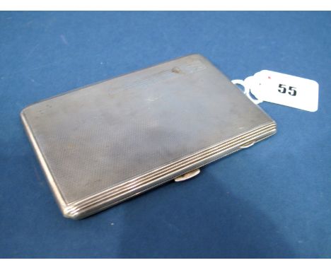 A Slim Hallmarked Silver Cigarette Case, J.G. Ltd, Birmingham 1938, of rectangular form allover engine turned, 13cm.