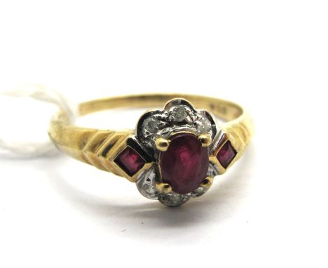 A Modern Diamond Set Ring, oval four claw set to the centre, between square offset  rubover shoulders, stamped "375".