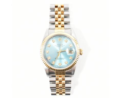 A Rolex oyster perpetual datejust superlative chronometer officially certified wrist watch. The watch having a round face wit