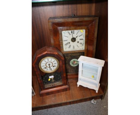 TWO VINTAGE CLOCKS & A SMALL SHELF UNIT