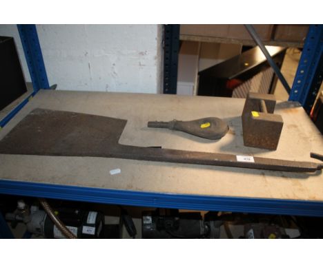 A SMALL WEIGHT, SHOTGUN LOADER & BUTCHERS AXE