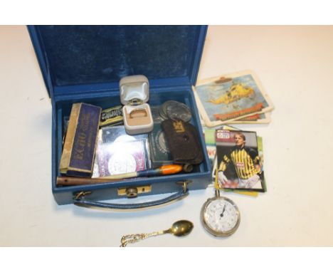 A CASE OF COLLECTABLES TO INC COINS, POCKET WATCH, ETC