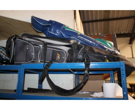 TWO GOLF CADDY BAGS WITH CLUBS