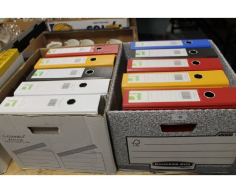 TWO BOXES OF COLOURED LEVER ARCH FILES