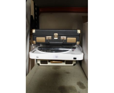 A LENCO USB RECORD PLAYER WITH TWO MODERN CROSLEY RECORD PLAYERS
