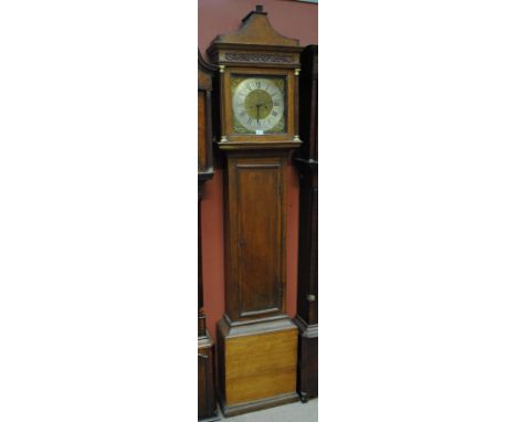 A 19th century oak longcase clock with a pagoda top above twelve inch square brass dial inscribed 'John Pipes, London' with e