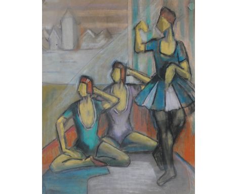 M**REID (20TH/21ST CENTURY); pastel drawing, three ballerinas in a studio, inscribed with the artist's name verso, 61 x 48cm,