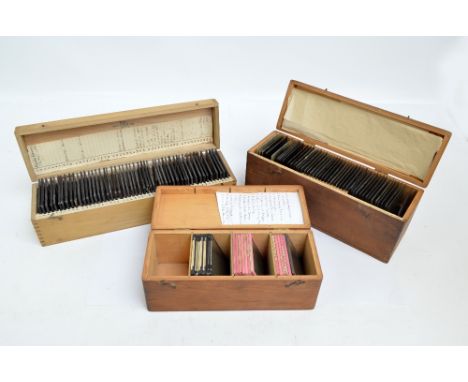 A box of Magic Lantern slides including local interest, Black Boy Prestbury, Adlington Hall, Bramhall Bridge, Poynton Towers,