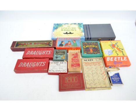 A collection of vintage games to include 'Beetle Game', 'Scats', 'The Wind in the Willows', 'Table Bowls' and 'Lotto or House