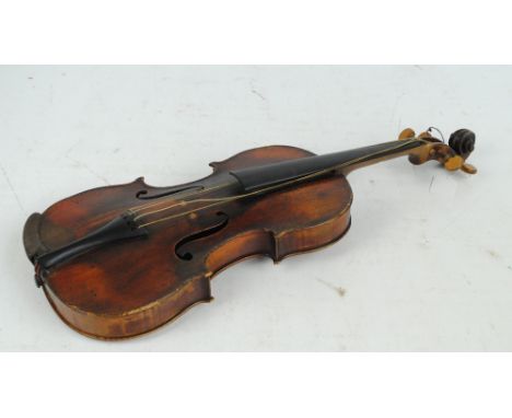 A German violin with spurious Stradivarius label, length of back 36cm (af).
