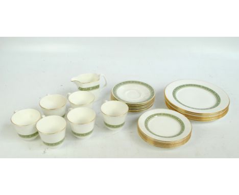 A Royal Doulton 'Rondelay' pattern six setting tea service comprising trios, cream jug and plates.
