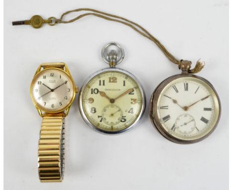 JAEGER-LECOULTRE; a mid-20th century military issue chrome cased crown wind pocket watch, the circular dial set with Arabic n