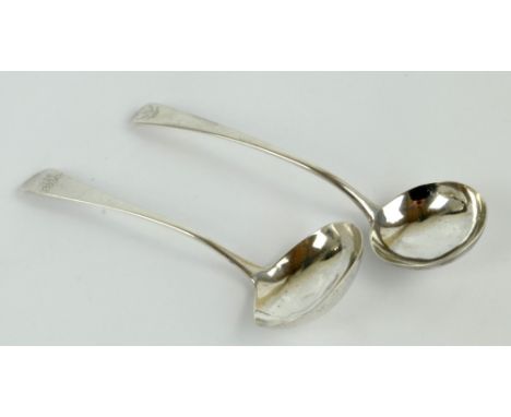 THOMAS DICKS, a George III hallmarked silver old English pattern sauce ladle with oval bowl, initialled J.A.J to the finial, 