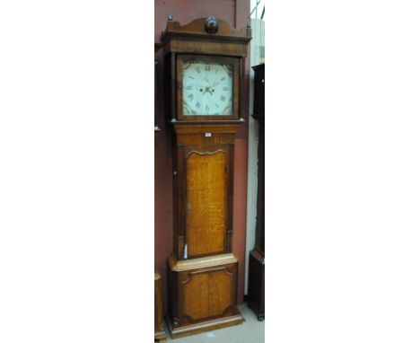 A 19th century oak and mahogany eight day longcase clock, the domed pediment above square enamel face with circular dial set 