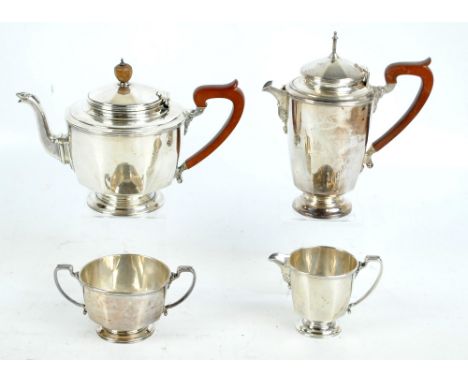 ADIE BROS; a George V hallmarked silver Art Deco four piece tea set of octagonal panelled form, Birmingham 1928 and 1931, ret