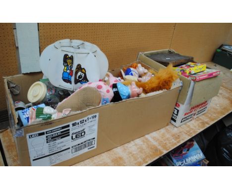 A quantity of toys relating to the Magic Roundabout including soft toys, mugs, light fitting, clock etc, also five Wade Natwe