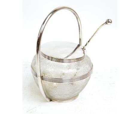 A French silver plated and glass cocktail bowl with lid and ladle, height of bowl including handle 24cm.