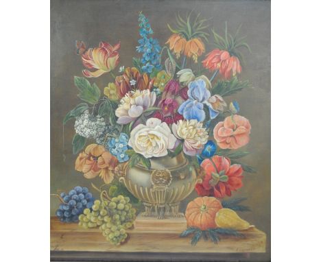 R. WEYMANN; oil on canvas, still life floral study, signed, 70 x 60, framed. (D)   CONDITION REPORT:  Some overpainting and t