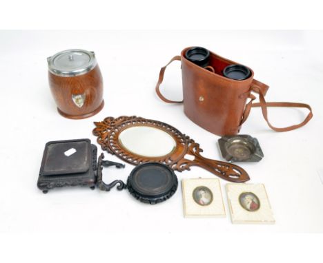 A mixed lot of collectors' items including a Sorrento hand mirror with ornamental pierced border, inlaid with swallows and in