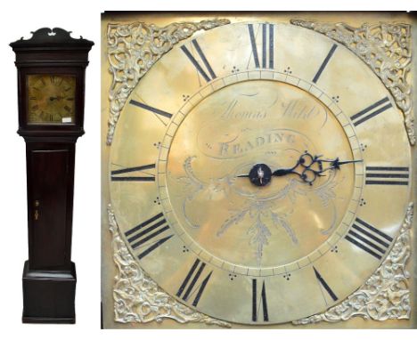 THOMAS WILD OF READING; a late 18th century mahogany thirty hour longcase clock with shaped pediment above square cast and pi