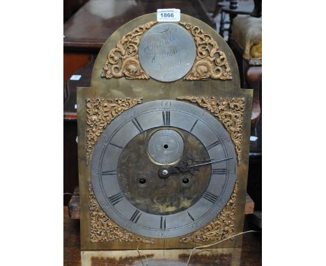 A brass longcase clock dial with eight day movement inscribed 'Michel Neilssen, Wangsogen' with silvered chapter ring, height