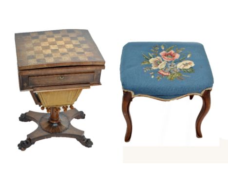 A Victorian dressing stool with tapestry seat.