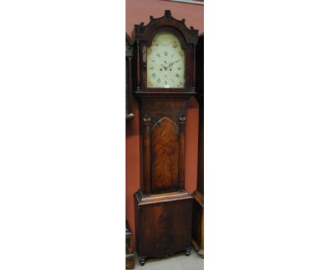 A 19th century mahogany longcase clock, the shaped cornice above arched painted dial inscribed 'Jn O. Galbraith, Falkirk' wit