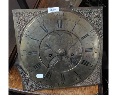 A brass longcase clock dial and eight day movement inscribed 'Joseph Schofield, Rochdale', diameter 32cm.