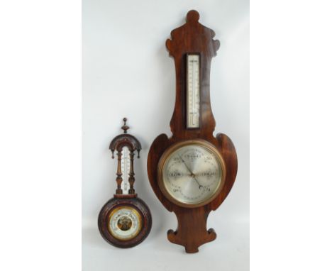 An early 20th century mahogany aneroid banjo barometer, height 80cm, and a further smaller example (2).