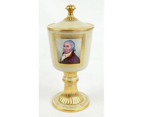 A Spode limited edition goblet and cover commemorating 200 years of Spode craftsmanship decorated with a coat of arms on one 