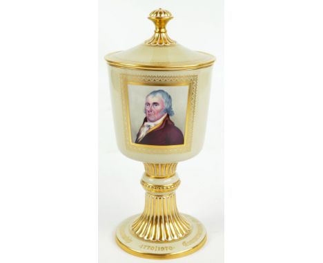 A Spode limited edition goblet and cover commemorating 200 years of Spode craftsmanship decorated with a coat of arms on one 