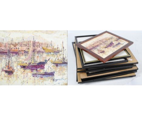 Five etchings to include two by Margaret Hurd; 'Old Hermitage Portugal', 19.5 x 24cm, and figural interior scene, a town land