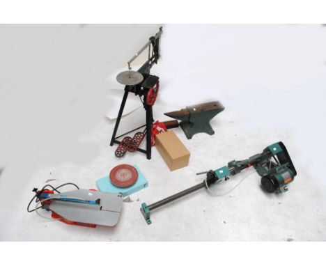 A quantity of tools including a lathe.  