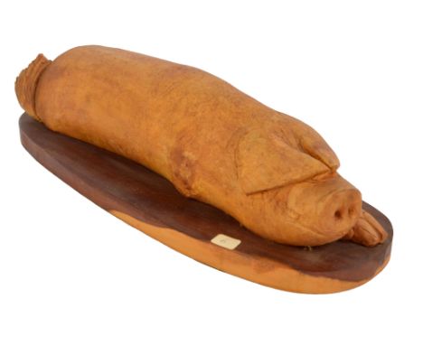 EDWARD 'TED' ROOCROFT (1918-1991); a carved wooden sculpture in sycamore, 'The Resting Sow', length 50cm. (D)   CONDITION REP