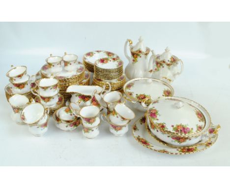 A large quantity of Royal Albert 'Old Country Roses' tea and dinner ware comprising two circular tureens and stands, oval pla