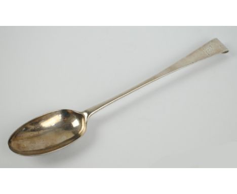 ALEXANDER RICHARDS; a George III hallmarked silver Old English pattern basting spoon with crested finial, Dublin 1764, length