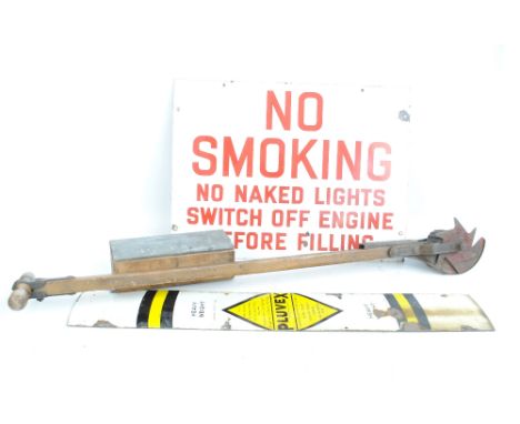 A vintage enamel 'No Smoking, No Naked Lights, Switch Off Engine Before Filling' one sided sign, 46 x 61cm, a further 'Pluvex